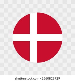 Denmark flag - circle vector flag isolated on checkerboard transparent background