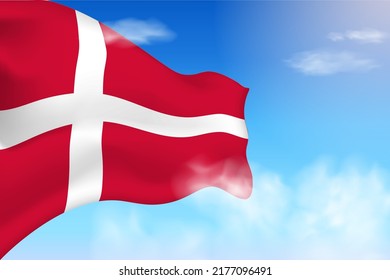 Denmark flag in the clouds. Vector flag waving in the sky. National day realistic flag illustration. Blue sky vector.