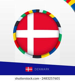 Denmark Flag with Colorful Circle Border. Vector icon.