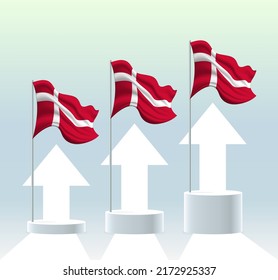 Denmark flag. The country is in an uptrend. Waving flagpole in modern pastel colors. Flag drawing, shading for easy editing. Banner template design.