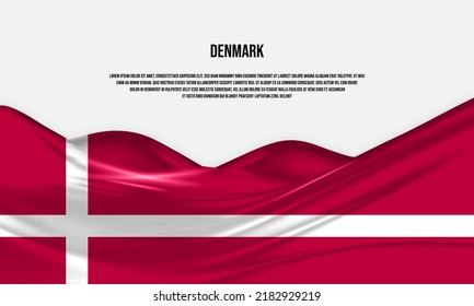 Diseño de la bandera de Dinamarca. Bandera de Dinamarca ondulada de satén o tela de seda. Ilustración vectorial.