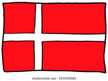 Denmark flag Doodle Hand drawing sketch simple vector illustration 