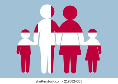 Denmark flag with family concept, vector element, parent and kids holding hands, immigrant idea, happy family with Denmark flag, flat design asset