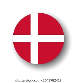 Denmark flag - flat vector circle icon or badge with dropped shadow.