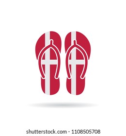 Denmark flag flip flop sandals icon on a white background.