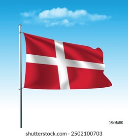 Denmark flag flying on blue sky, vector illustation.