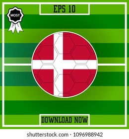 Denmark. Flag, Football, Group, Circle on green stadium background, Vector icon in flat style. isolated. 