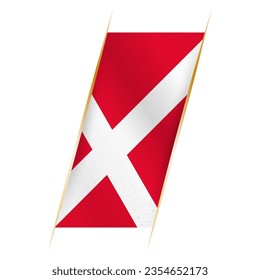 Denmark flag in the form of a banner with waving effect and shadow. Modern vector design.