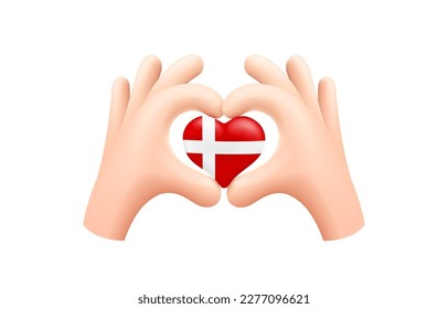 Denmark flag in form of hand heart. National flag concept. Vector illustration.