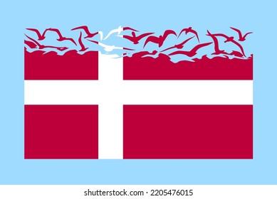 Denmark flag with freedom concept, independent country idea, Denmark flag transforming into flying birds vector, sovereignty metaphor, flat design