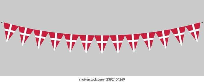 denmark flag garland, string of triangular flags, Danish National holiday, vector decorative element