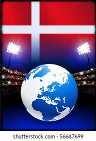 Denmark Flag with Globe on Stadium Background Original Illustration