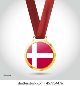 Denmark Flag in gold Medal. Vector Illustration. RIO Olympic Game gold Medal. Vector Illustration