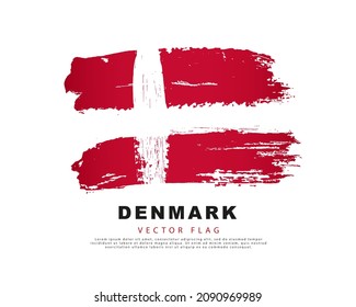 Denmark flag. Hand drawn red and white brush strokes. Vector illustration isolated on white background. Danish flag colorful logo.