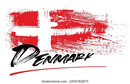 Denmark flag. Hand drawn red and white brush strokes. Vector illustration isolated on white background. Danish flag colorful logo, Denmark colorful brush strokes painted national icon