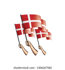 Denmark flag and hand on white background. Vector illustration