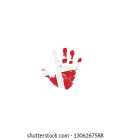 Denmark flag and hand on white background. Vector illustration