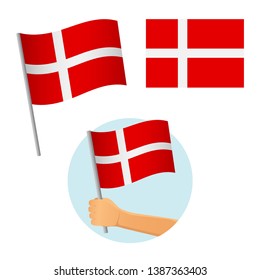 Denmark flag in hand. Patriotic background. National flag of Denmark vector illustration