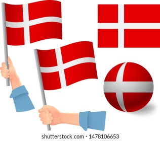 Denmark flag in hand set. Ball flag. National flag of Denmark vector illustration