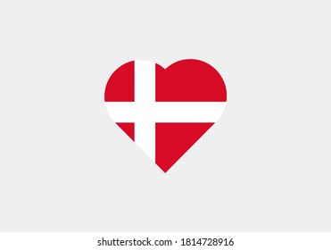 Denmark flag in heart outline. Black-red-yellow vector illustration