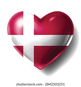 DENMARK Flag Heart Shape Vector, Love DENMARK National Symbol Design