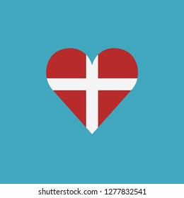 Denmark flag icon in a heart shape in flat design. Independence day or National day holiday concept.