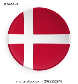 DENMARK flag icon in modern neomorphism style. Button for mobile application or web. Vector on white background