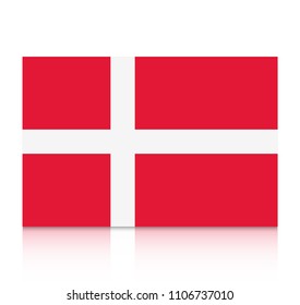 Denmark flag icon with reflection isolated on white background.