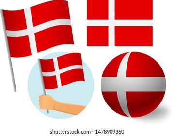 Denmark flag icon set. National flag of Denmark vector illustration