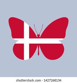 Denmark flag icon in the shape of a Butterfly. Danish national symbol. Vector illustration.