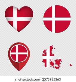 Denmark Flag Icons Pack. Vector illustration.