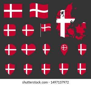 Denmark flag icons set, national flag of Kingdom of Denmark