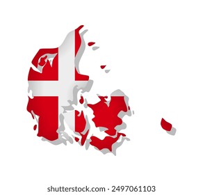 Denmark - Flag inscribed in the contour of the country. Vector illustration.