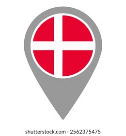 Denmark flag location pin, flag application, Flag on Location Pin, graphic design, map pointer, vector illustration.