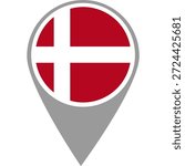 Denmark flag location pin, Denmark flag on location pin, Denmark map pointer in high quality