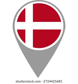 Pin de ubicación de la bandera de Dinamarca, bandera de Dinamarca en el pin de ubicación, puntero de mapa de Dinamarca en alta calidad