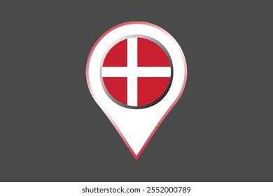 Denmark flag with location sign, Flag of Denmark national country symbol illustration Vector, Rectangle Denmark flag illustration, Flat vector illustration
