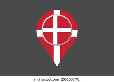 Denmark flag with location sign, Flag of Denmark national country symbol illustration Vector, Rectangle Denmark flag illustration, Flat vector illustration
