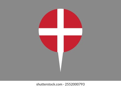 Denmark flag with location sign, Flag of Denmark national country symbol illustration Vector, Rectangle Denmark flag illustration, Flat vector illustration
