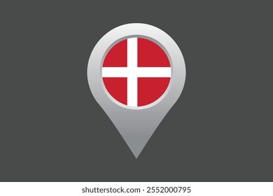 Denmark flag with location sign, Flag of Denmark national country symbol illustration Vector, Rectangle Denmark flag illustration, Flat vector illustration
