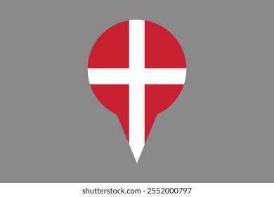 Denmark flag with location sign, Flag of Denmark national country symbol illustration Vector, Rectangle Denmark flag illustration, Flat vector illustration
