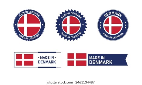 Denmark flag, Made in Denmark. Tag, Seal, Stamp, Flag, Icon vector