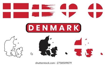 Denmark flag and map illustrations