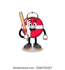 denmark flag mascot cartoon as a baseball player , character design