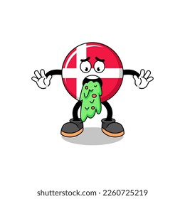 denmark flag mascot cartoon vomiting , character design