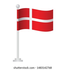 Denmark  flag. National flag of Danish on pole vector 