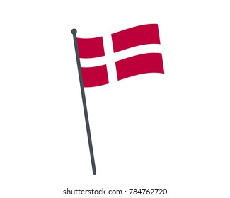 denmark flag. The national flag of denmark on a pole. The waving flag. The sign and symbol of the country. Realistic vector on white.