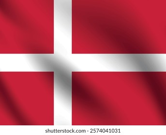 Denmark flag official colors and proportion digital vector illustration. Pleated flag.