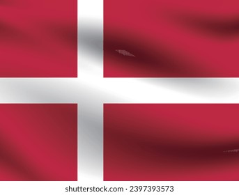Bandera de Dinamarca. La proporción oficial. La bandera ondulada. Tamaño estándar. Encendiendo banderas pleto. Icono de marca. 3 quinquies ilustración. Ilustración del equipo. Ilustración digital. Ilustración vectorial.