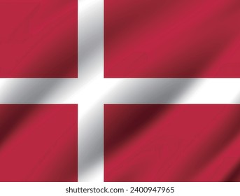Bandera de Dinamarca. La proporción oficial. La bandera ondulada. Tamaño estándar. Encendiendo banderas pleto. Icono de marca. 3 quinquies ilustración. Ilustración del equipo. Ilustración digital. Ilustración vectorial.